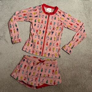 Hanna Andersson, swim skort set pineapple pink 120 top 110 bottom (6-8)